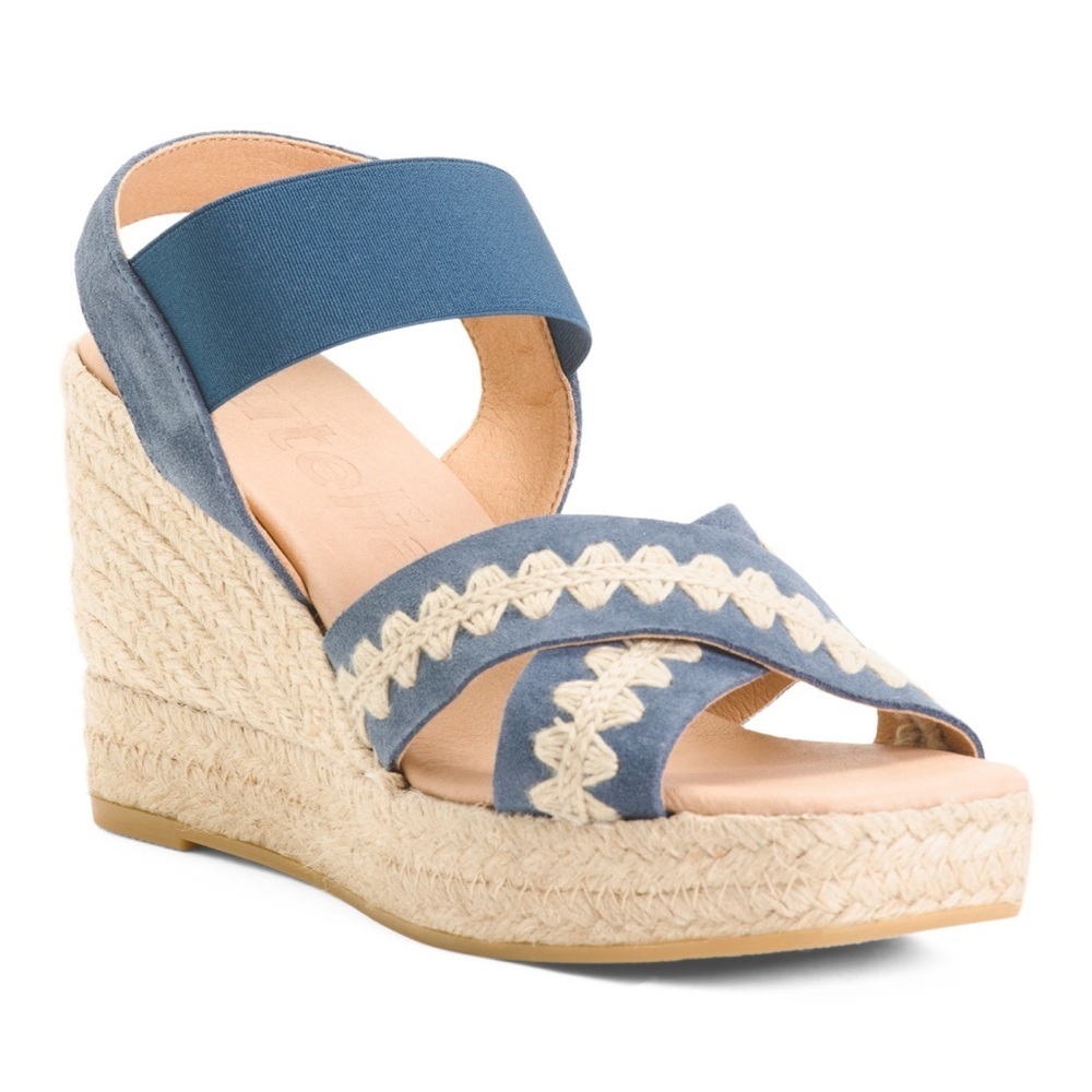 NWB Jutelia made in spain cross band wedge espadrille with embroidery​